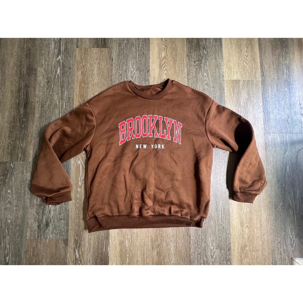 Unbranded Brooklyn New York Sweatshirt Unisex Large Brown Graphic Pullover